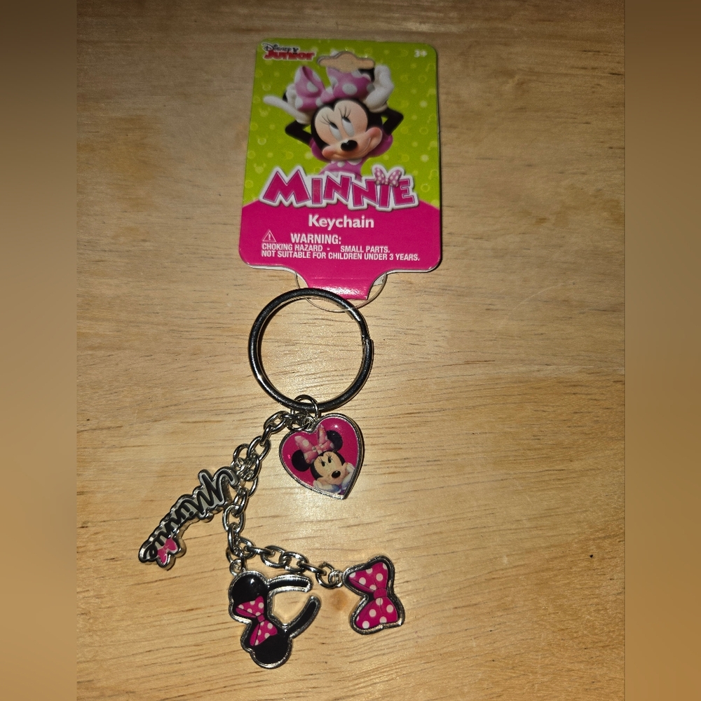 Disney Junior Metal Keychain - MINNIE MOUSE HEAD (Pink Bow)